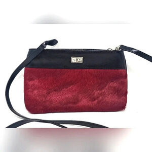 Vintage Brighton RED Hair on Leather Thompson Clutch, Shoulder Bag Cross Body
